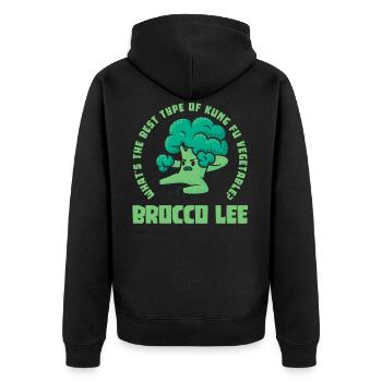 Broccoli pun Kung Fu Brocco Lee - Unisex Premium Organic Zip Hoodie - black - Back - Nico (187cm)