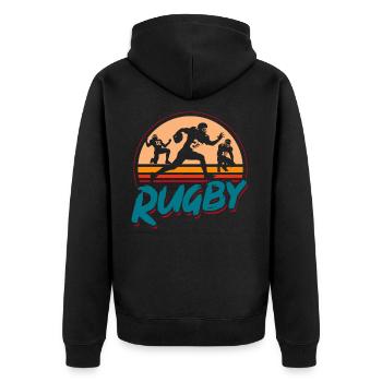 Rugby, rugby players - vintage - Unisex Premium Organic Zip Hoodie - black - Back - Nico (187cm)