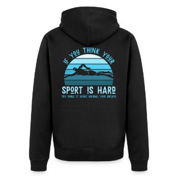 Schwimmen, Schwimmer, Sport, Tauchen - Unisex Premium Bio Zip Hoodie - Schwarz - Hinten - Nico (187cm)