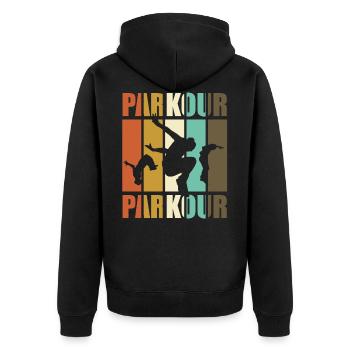 Parkour, parkour runner - vintage - Unisex Premium Organic Zip Hoodie - black - Back - Nico (187cm)