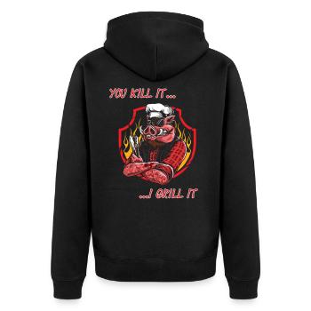 Barbecue - You kill it .... I grill it - Unisex Premium Organic Zip Hoodie - black - Back - Nico (187cm)