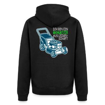 Ich bin ein Grashalmstutzer aus Leidenschaft - Unisex Premium Bio Zip Hoodie - Schwarz - Hinten - Nico (187cm)