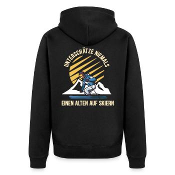 Unterschätze niemals einen alten Mann auf Skiern - Unisex Premium Bio Zip Hoodie - Schwarz - Hinten - Nico (187cm)