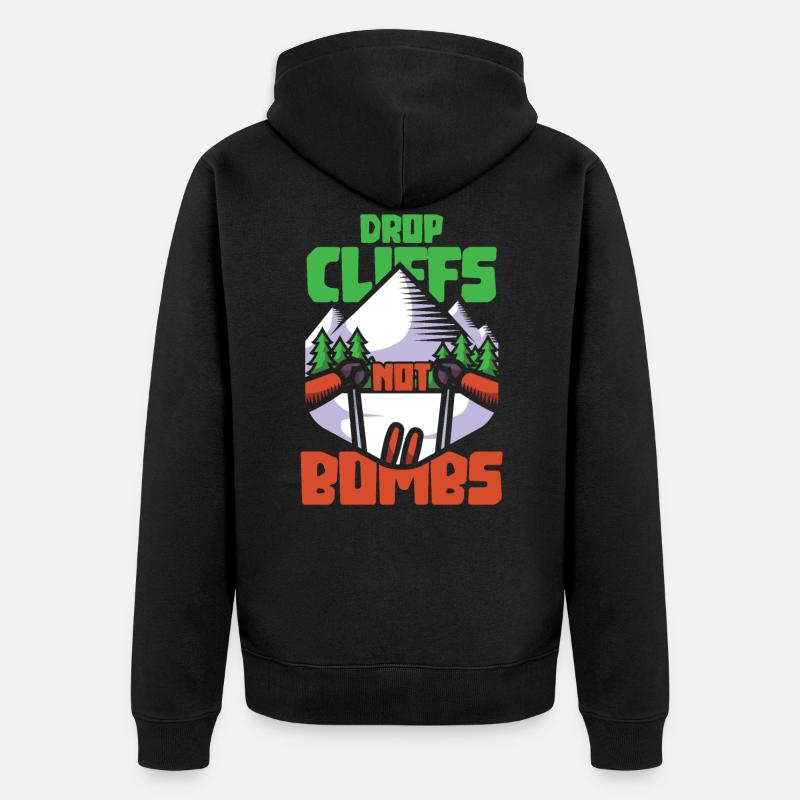 Ski - Drop cliffs not bombs - Unisex Premium Bio Zip Hoodie - Schwarz