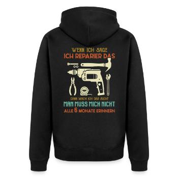 Handwerker reparieren - Unisex Premium Bio Zip Hoodie - Schwarz - Hinten - Nico (187cm)