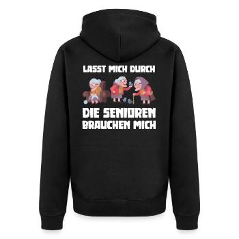 Lasst mich durch die Senioren brauchen mich - Unisex Premium Bio Zip Hoodie - Schwarz - Hinten - Nico (187cm)