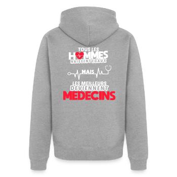 Humour médecin marrant cadeau original médecine - Veste à capuche bio Premium Unisexe - gris chiné - Dos - Nico (187cm)