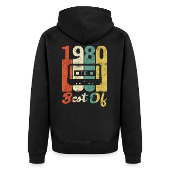 Retro 1980 Geburtstag Geschenk 80er Best Of - Unisex Premium Bio Zip Hoodie - Schwarz - Hinten - Nico (187cm)