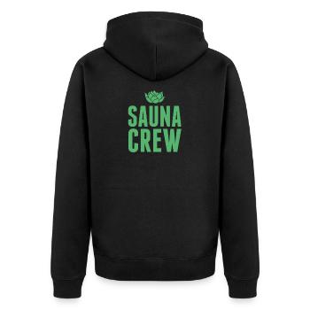 Sauna Mannschaft - Unisex Premium Bio Zip Hoodie - Schwarz - Hinten - Nico (187cm)