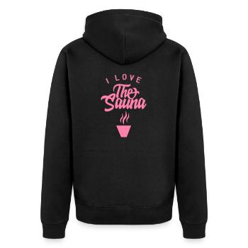 Ich liebe die Sauna - Unisex Premium Bio Zip Hoodie - Schwarz - Hinten - Nico (187cm)