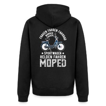 Moped Mofa Simson DDR Roller Biker Geschenkidee - Unisex Premium Bio Zip Hoodie - Schwarz - Hinten - Nico (187cm)