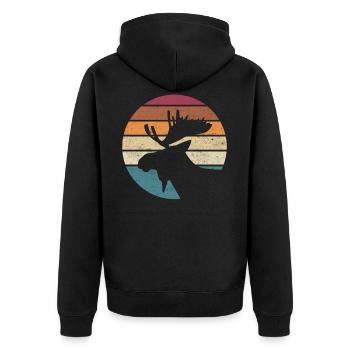 Moose, Scandinavia, Vintage, Norway Gift - Unisex Premium Organic Zip Hoodie - black - Back - Nico (187cm)