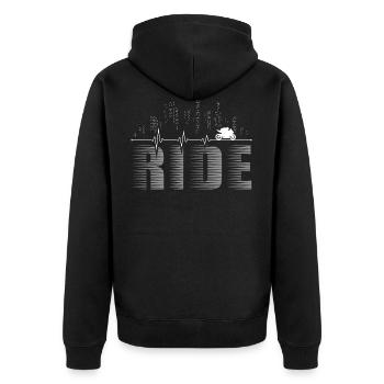 Supersportler Motorrad Ride City Herzschlag EKG - Unisex Premium Bio Zip Hoodie - Schwarz - Hinten - Nico (187cm)