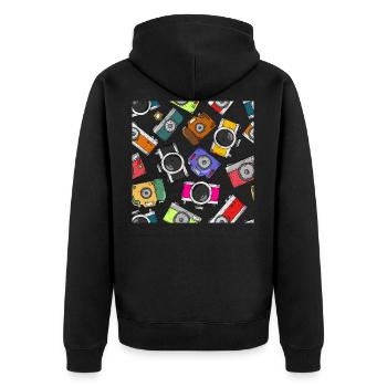 Illustration Pattern Fotografie Kamera - Unisex Premium Bio Zip Hoodie - Schwarz - Hinten - Nico (187cm)