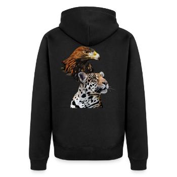Steinadler und Jaguar - Unisex Premium Bio Zip Hoodie - Schwarz - Hinten - Nico (187cm)