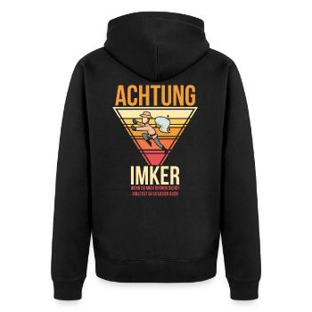 Achtung Imker Bienen - Unisex Premium Bio Zip Hoodie - Schwarz - Hinten - Nico (187cm)