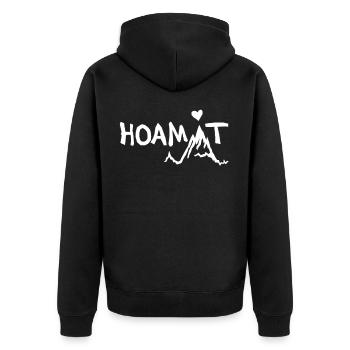 HOAMAT Motiv vom Hoamatstore - Unisex Premium Bio Zip Hoodie - Schwarz - Hinten - Nico (187cm)
