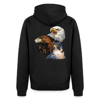 Bald Eagle, Golden Eagle and Peregrine Falcon - Unisex Premium Organic Zip Hoodie - black - Back - Nico (187cm)