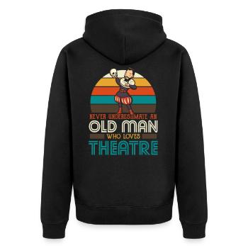 An old man who loves theatre - Unisex Premium Bio Zip Hoodie - Schwarz - Hinten - Nico (187cm)