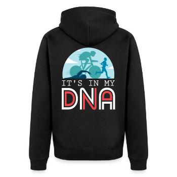 Triathlon Triathlet - It's in my DNA - Unisex Premium Bio Zip Hoodie - Schwarz - Hinten - Nico (187cm)