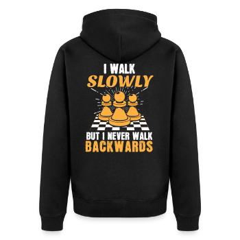 Chess Chessboard Je marche lentement mais jamais en arrière - Veste à capuche bio Premium Unisexe - noir - Dos - Nico (187cm)