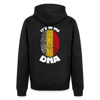 Belgium flag Belgian Belgian DNA - Unisex Premium Organic Zip Hoodie - black - Back - Nico (187cm)