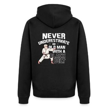 Karate Alter Mann Mit Schwarzem Gurt - Unisex Premium Bio Zip Hoodie - Schwarz - Hinten - Nico (187cm)