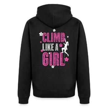 Klettern Bouldern Climb Like A Girl - Unisex Premium Bio Zip Hoodie - Schwarz - Hinten - Nico (187cm)