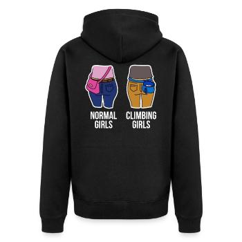 Klettern Bouldern Climbing Girl - Unisex Premium Bio Zip Hoodie - Schwarz - Hinten - Nico (187cm)