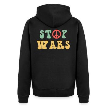Stop wars - peace, peace sign - Unisex Premium Organic Zip Hoodie - black - Back - Nico (187cm)