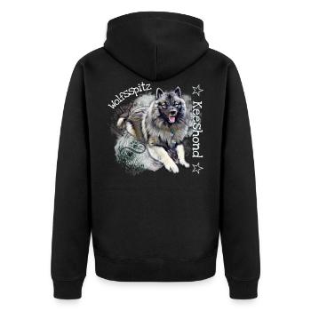Wolfsspitz Shirt Accessoires - Keeshond Seelenhund - Unisex Premium Bio Zip Hoodie - Schwarz - Hinten - Nico (187cm)