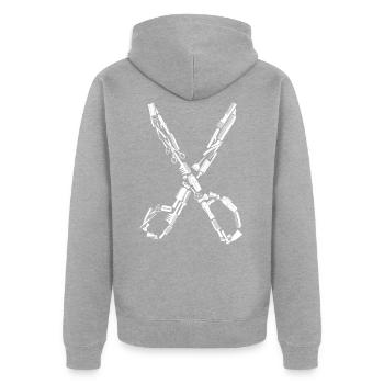 Coiffeur Ciseaux Peigne Cadeau - Veste à capuche bio Premium Unisexe - gris chiné - Dos - Nico (187cm)