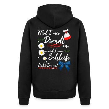 Dirndl Damen Tracht Bayern Lustig - Unisex Premium Bio Zip Hoodie - Schwarz - Hinten - Nico (187cm)