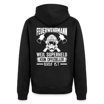 Geschenkidee für Feuerwehrmänner - Unisex Premium Bio Zip Hoodie - Schwarz - Hinten - Nico (187cm)