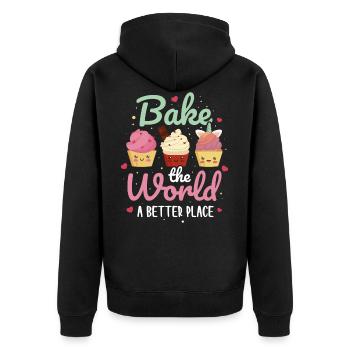 to bake - Unisex Premium Organic Zip Hoodie - black - Back - Nico (187cm)