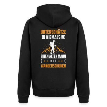 Opa Rentern Wandern Spruch outdoor Geschenk - Unisex Premium Bio Zip Hoodie - Schwarz - Hinten - Nico (187cm)