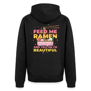 Feed Me Ramen Lustig Geschenk - Unisex Premium Bio Zip Hoodie - Schwarz - Hinten - Nico (187cm)