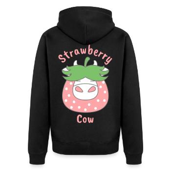 Rosa Erdbeerkuh - Unisex Premium Bio Zip Hoodie - Schwarz - Hinten - Nico (187cm)