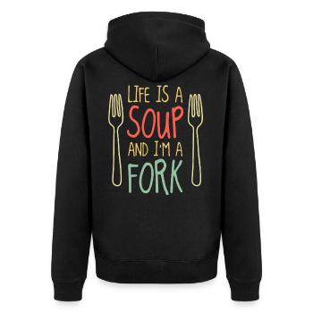 Life is a soup and I'm a fork - Unisex Premium Bio Zip Hoodie - Schwarz - Hinten - Nico (187cm)