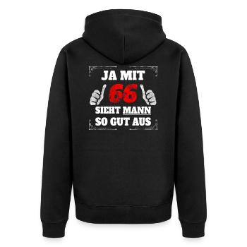 66 Geburtstag 66 Jahre Geburtstag Geschenk-Idee - Unisex Premium Bio Zip Hoodie - Schwarz - Hinten - Nico (187cm)