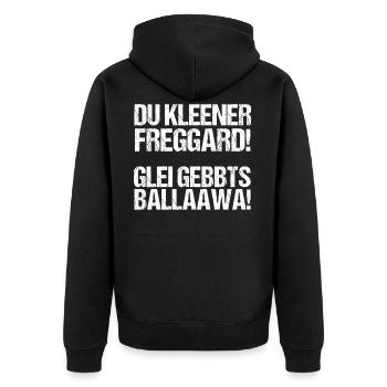 Saarland Dialekt Spruch Saarbrücken Witzig - Unisex Premium Bio Zip Hoodie - Schwarz - Hinten - Nico (187cm)