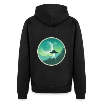Planet X. Entführung in der Nacht von - Unisex Premium Bio Zip Hoodie - Schwarz - Hinten - Nico (187cm)