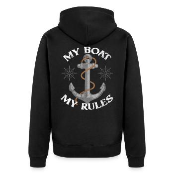 My Boat My Rules Sailing Gift - Unisex Premium Organic Zip Hoodie - black - Back - Nico (187cm)