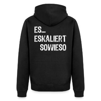 Techno Party Es Eskaliert Sowieso Lustiger Spruch - Unisex Premium Bio Zip Hoodie - Schwarz - Hinten - Nico (187cm)