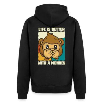 Life is better with a monkey - Unisex Premium Organic Zip Hoodie - black - Back - Nico (187cm)