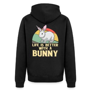 Das Leben ist besser mit einem Hasen - Häschen - Unisex Premium Bio Zip Hoodie - Schwarz - Hinten - Nico (187cm)