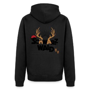 Schwarzwald Bollenhut Hirschgeweih Kuckucksuhr - Unisex Premium Bio Zip Hoodie - Schwarz - Hinten - Nico (187cm)