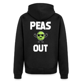 Peas Out - Peace Coole Erbse Wortspiel - Unisex Premium Bio Zip Hoodie - Schwarz - Hinten - Nico (187cm)