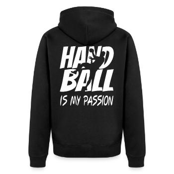 Handball Handballer - Unisex Premium Bio Zip Hoodie - Schwarz - Hinten - Nico (187cm)