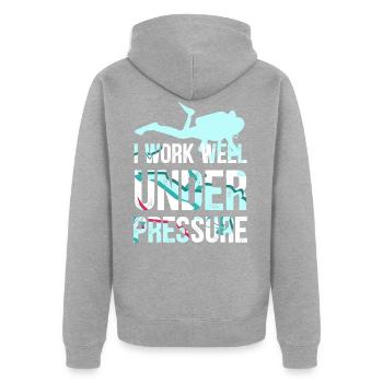 Je travaille bien sous pression - plongeurs - Veste à capuche bio Premium Unisexe - gris chiné - Dos - Nico (187cm)